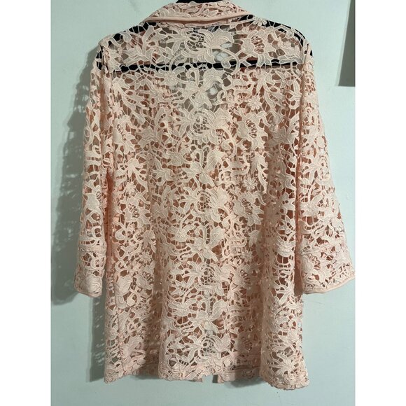MING WANG Jacket Floral Lace Hook Eye Latch Light Pink size Medium - Picture 4 of 14